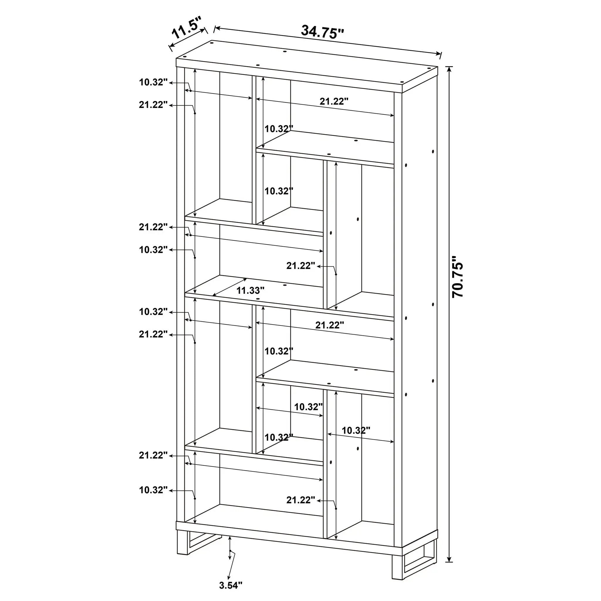 6 Tier Rectangular Bookcase With Accents - Brown by HouseOfZazla