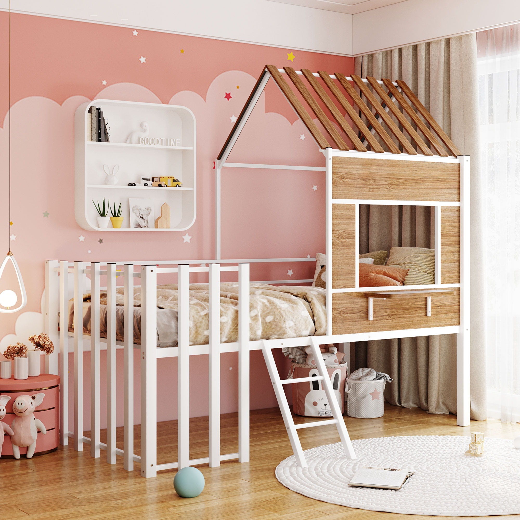 Loft Bed With Roof, Window, Guardrail, Ladder by HouseOfZazla