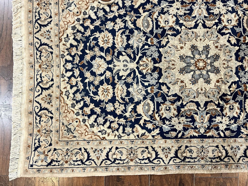 Persian Nain Rug 3x5, Floral Medallion Oriental Carpet, Very Fine Hand Knotted Handmade Wool and Silk Highlights Rug, Vintage Semi Antique by Jewel Rugs