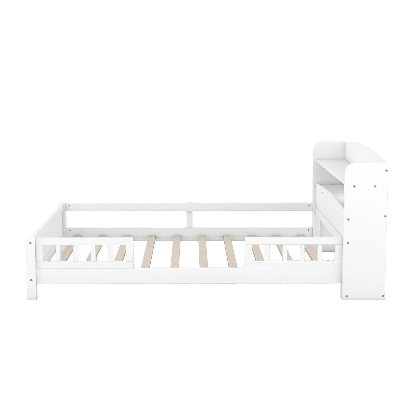 Wood Platform Bed With Built In LED Light, Storage Headboard And Guardrail by HouseOfZazla