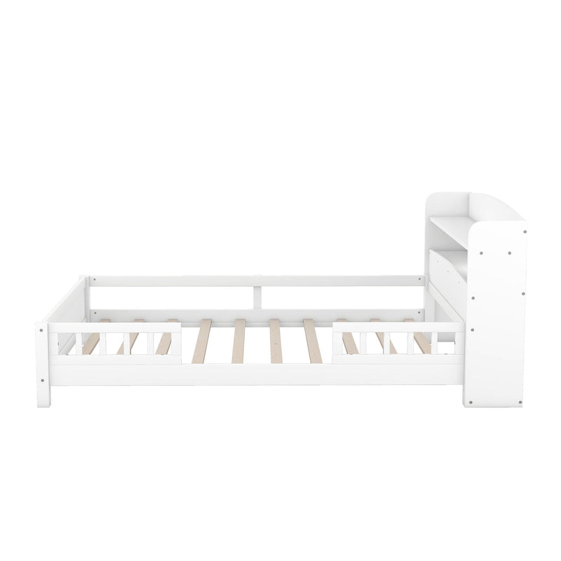Wood Platform Bed With Built In LED Light, Storage Headboard And Guardrail by Unique Piece Furniture