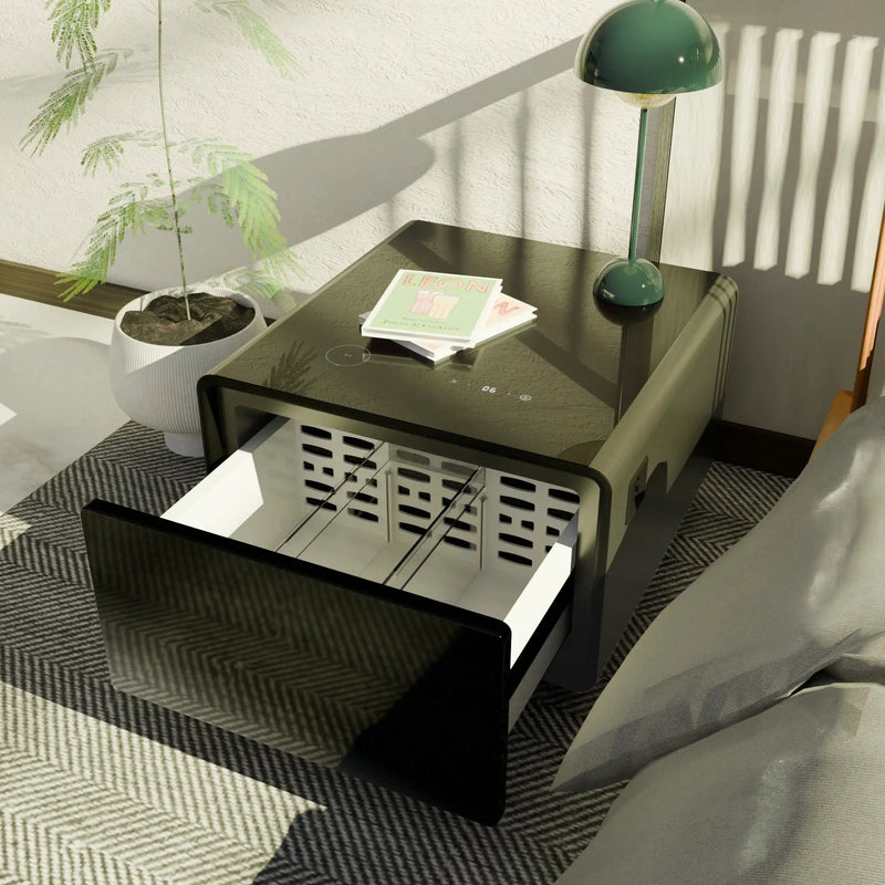 Modern Smart Side Table With Built-In Fridge, Wireless Charging, Temperature Control, Power Socket, USB Ports, Outlet Protection, Induction Light by Unique Piece Furniture