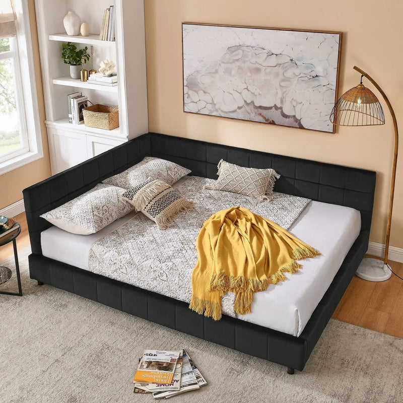 Mid-Century Storage Upholstered Tufted Bed Frame With Backrest And Armrests by Unique Piece Furniture