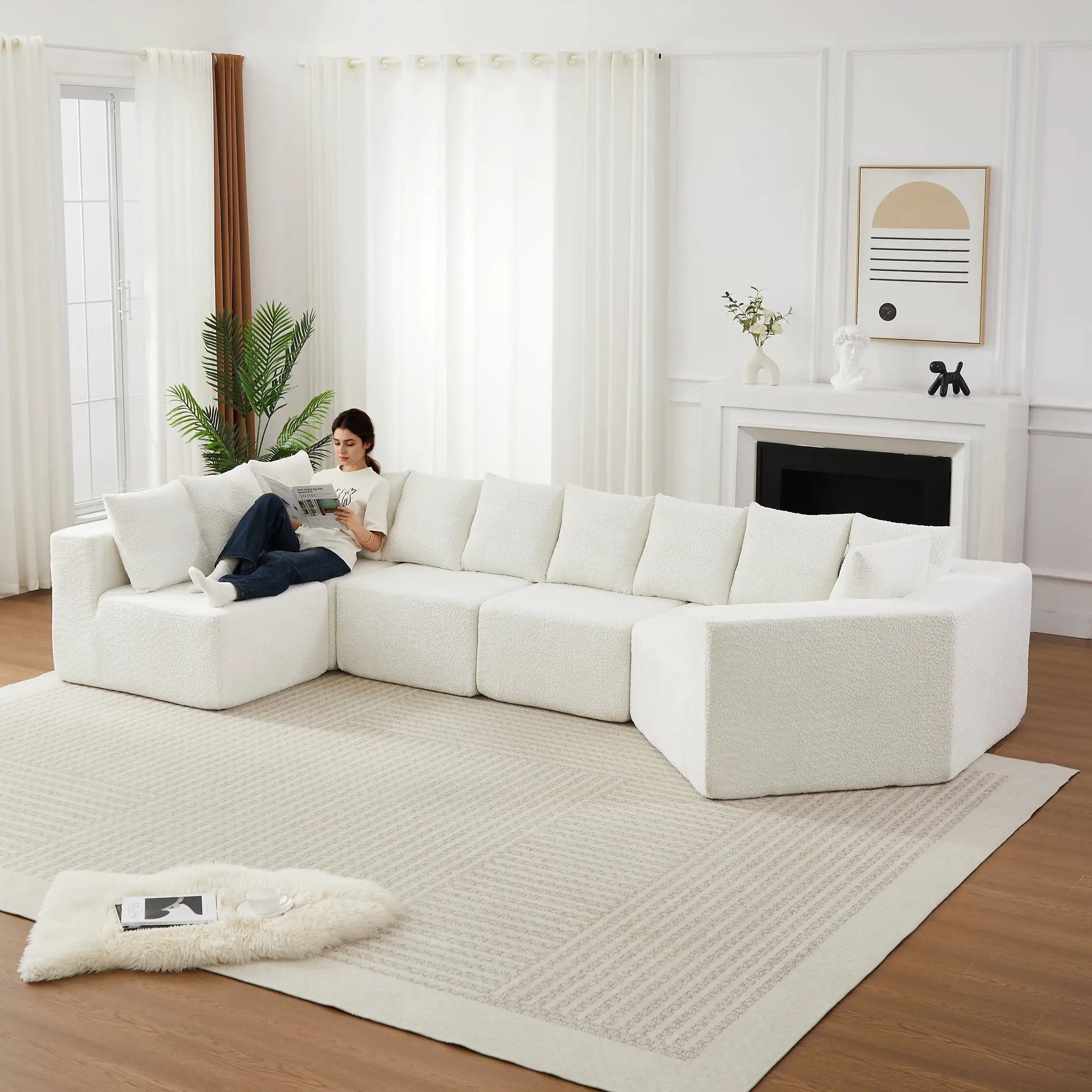 151.6-Inch Extra-Large L-Shaped Chenille Sectional Sofa by HouseOfZazla