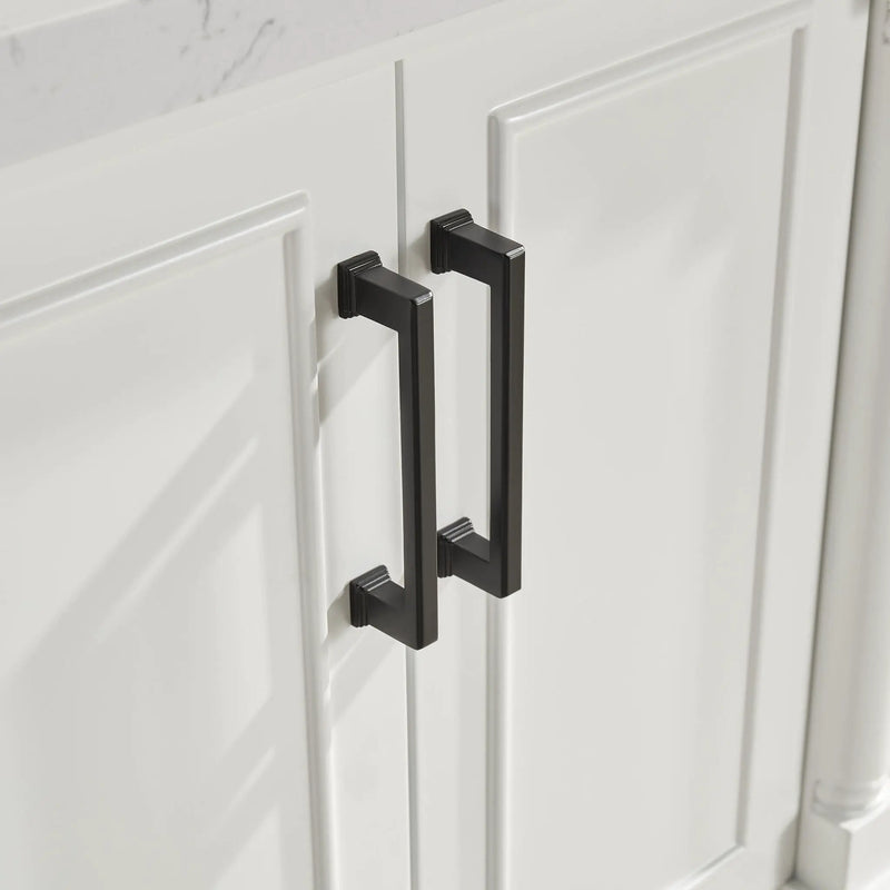 Freestanding Double Bathroom Vanity With Extra Black Handles - White by HouseOfZazla