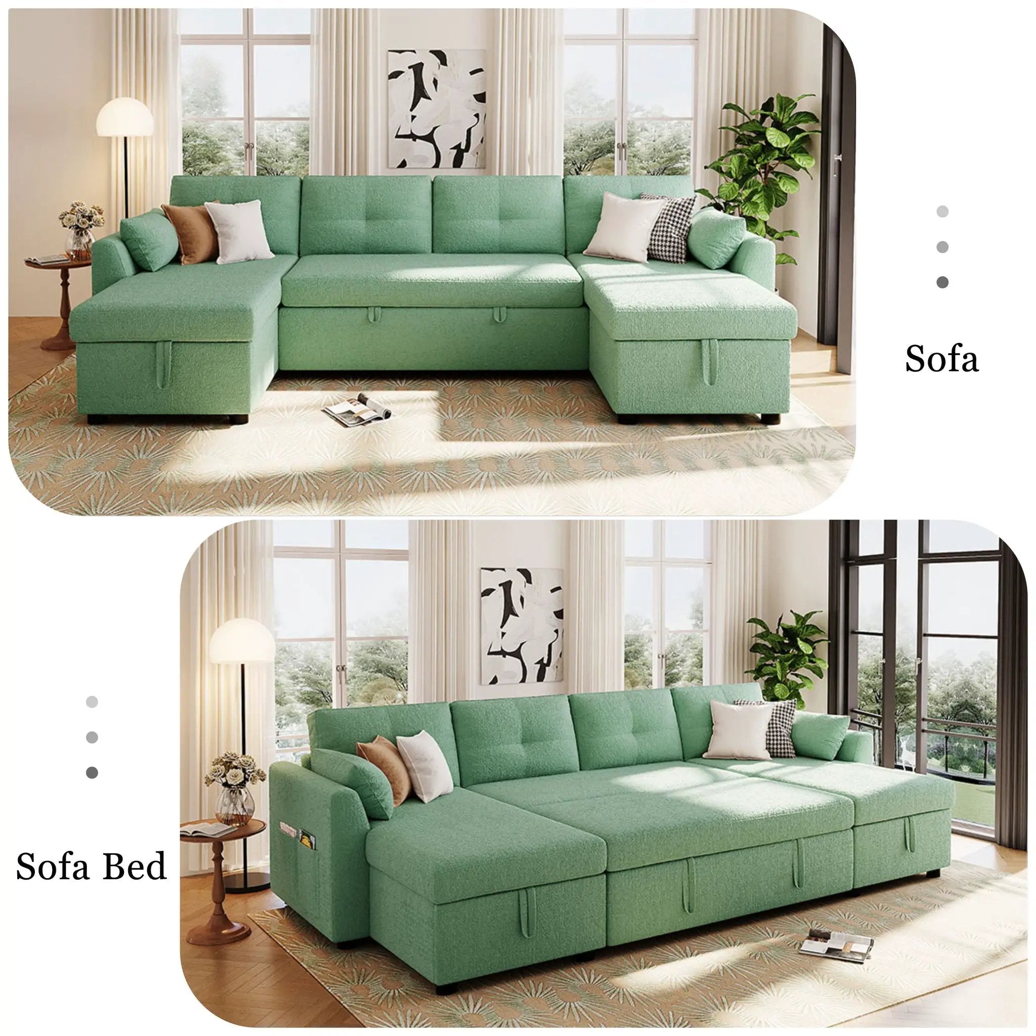 U-Shaped Sectional Sofa Bed With Storage And USB Ports by Unique Piece Furniture
