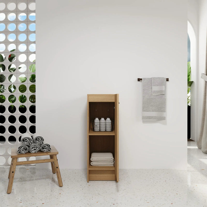 Slim Freestanding Bathroom Storage Cabinet - Light Oak by HouseOfZazla