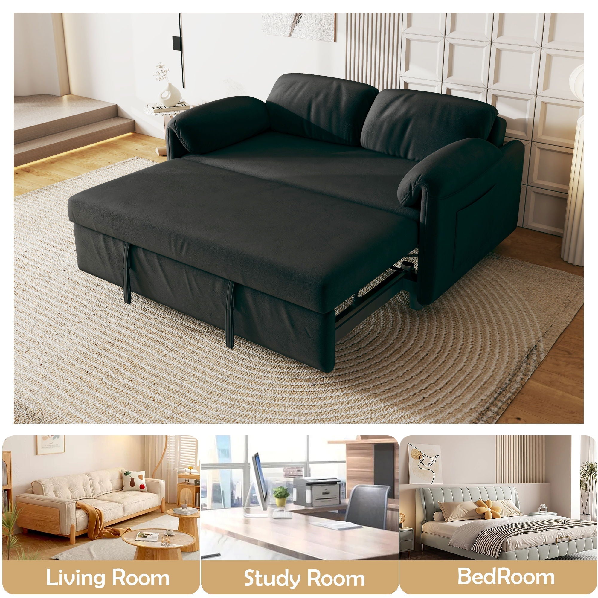 Sofa, Dual Purpose Lounge With Retractable Queen Size Bed by HouseOfZazla