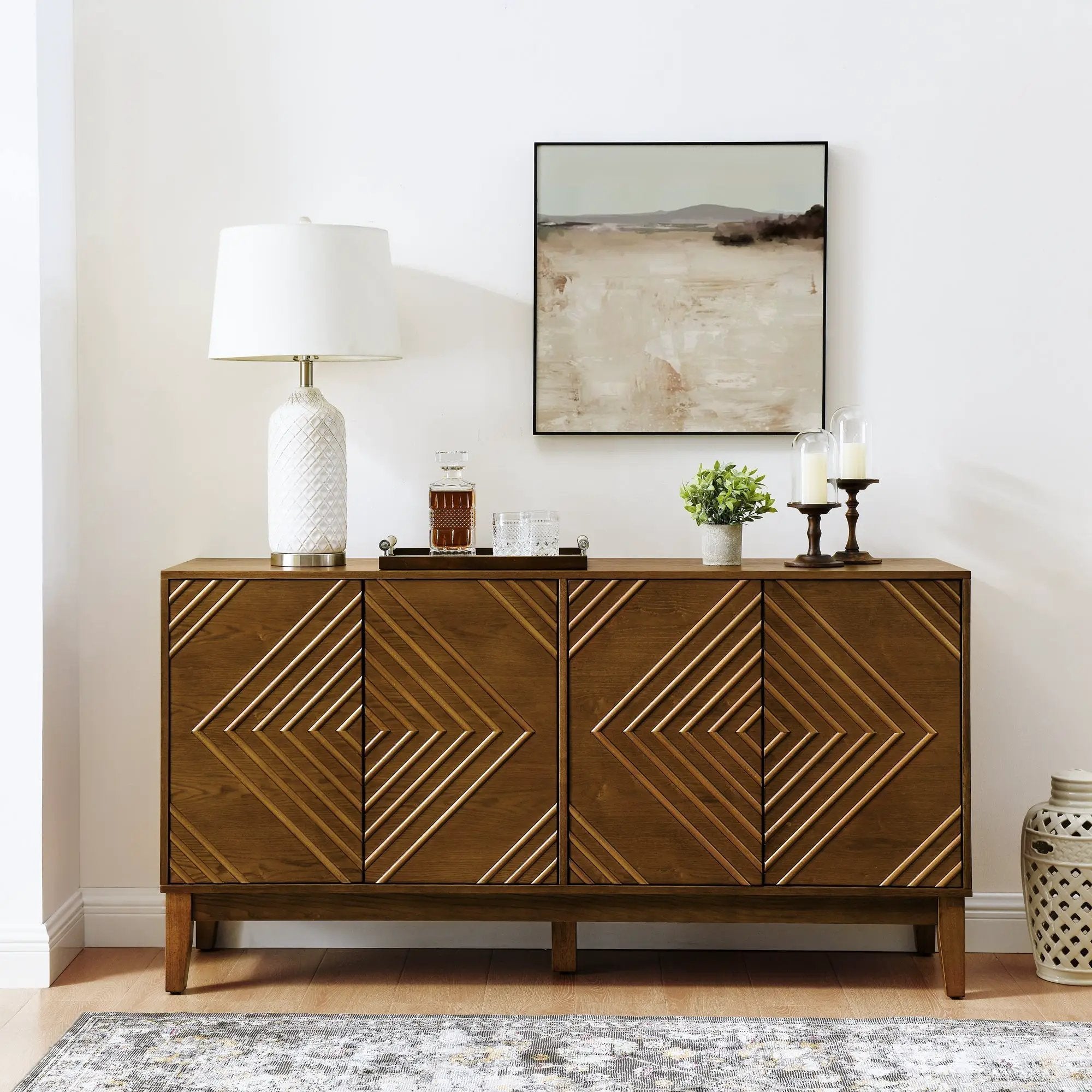 Diamond Fluted Sideboard Storage Cabinet with Adjustable Shelves by HouseOfZazla