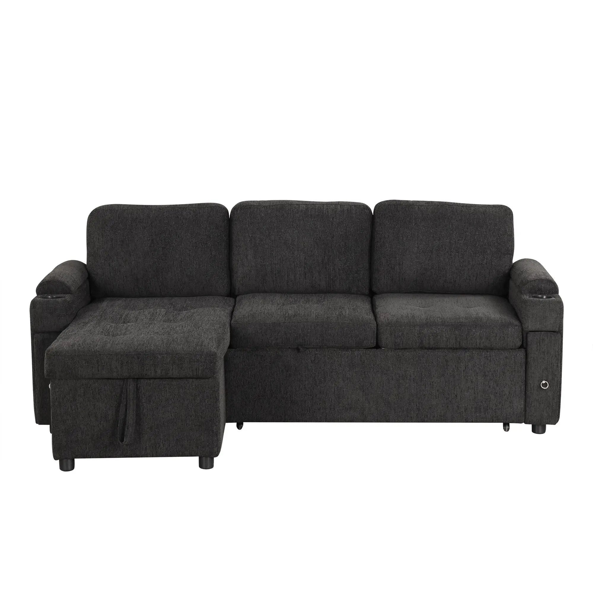 Convertible L Shaped Sofa Couch With Storage, Cup Holders, USB Ports by Unique Piece Furniture