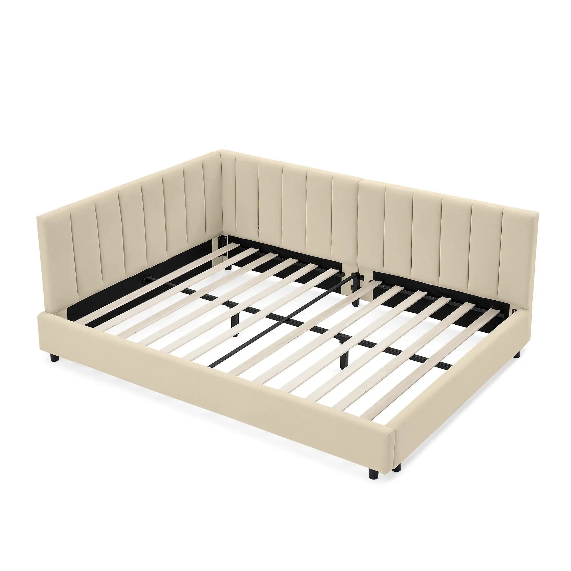 Mid-Century Upholstered Tufted Bed Frame with Backrest and Armrests by HouseOfZazla
