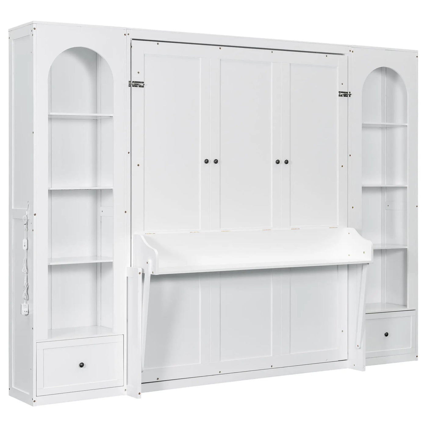French Style Murphy Platform Bed With Shelf, Side Cabinets, Drawers And LED by Unique Piece Furniture