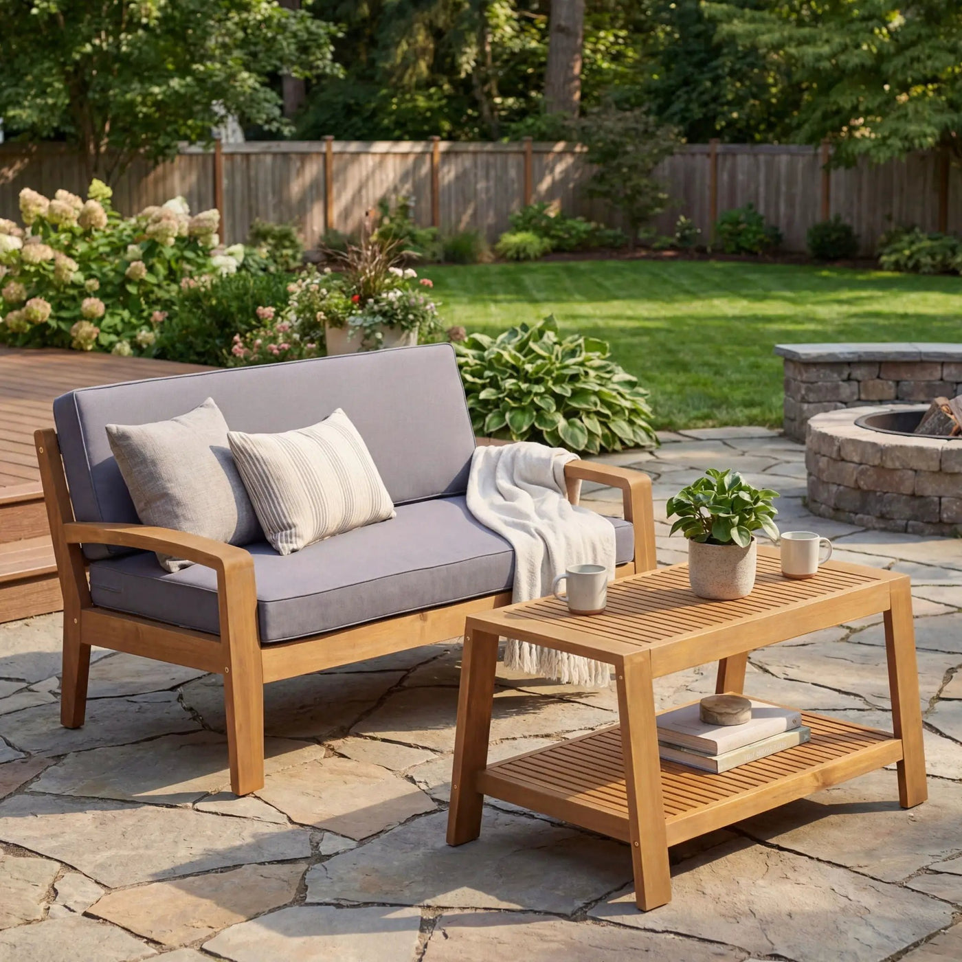 2 Piece Outdoor Conversation Set – Loveseat & Coffee Table with Water-Resistant Cushions by HouseOfZazla