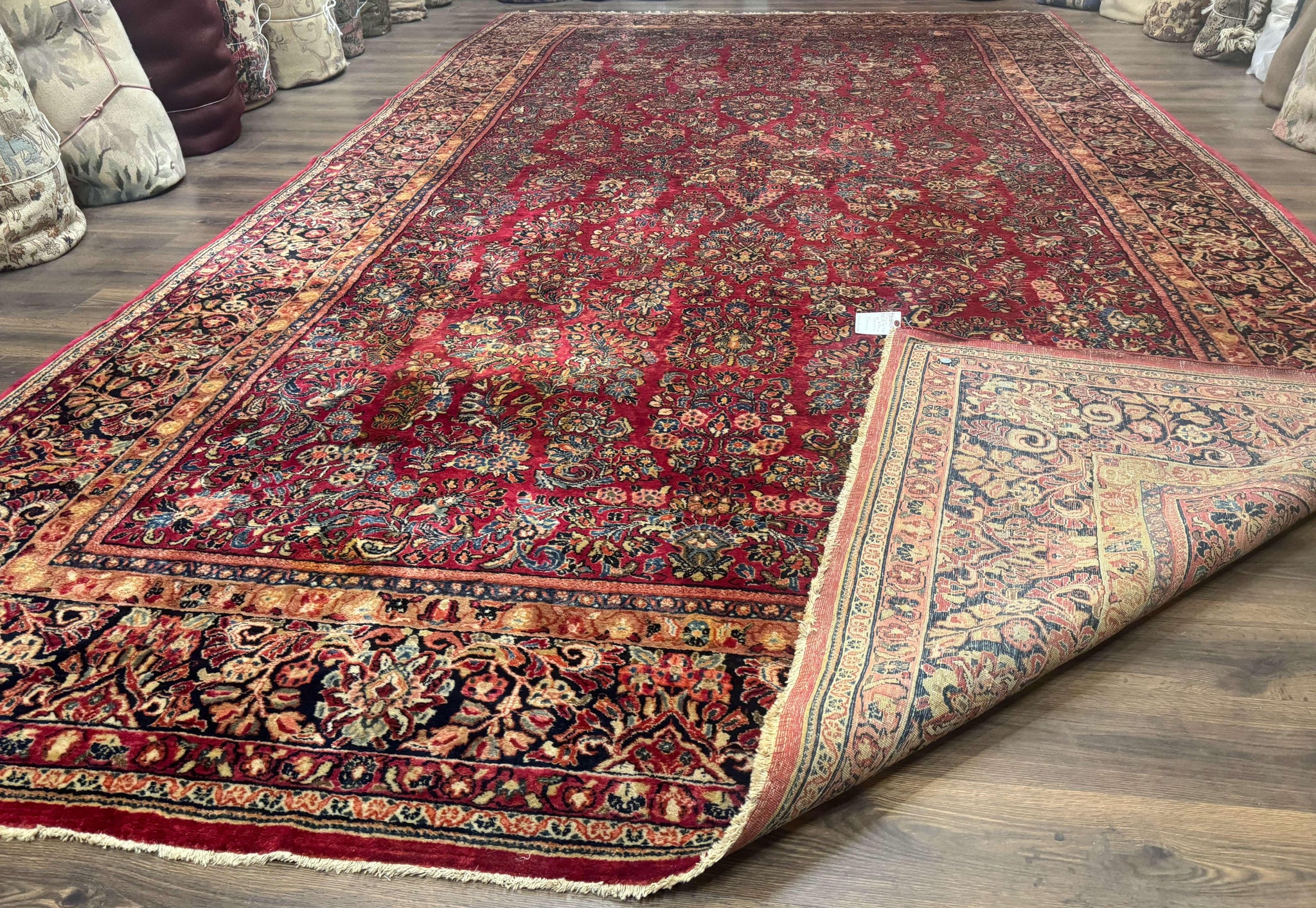 Persian Sarouk Rug 10x18, Palace Size Antique Persian Carpet, Wool, Red, Floral, Handmade Traditional Persian Rug, Extra Large Rug by Jewel Rugs