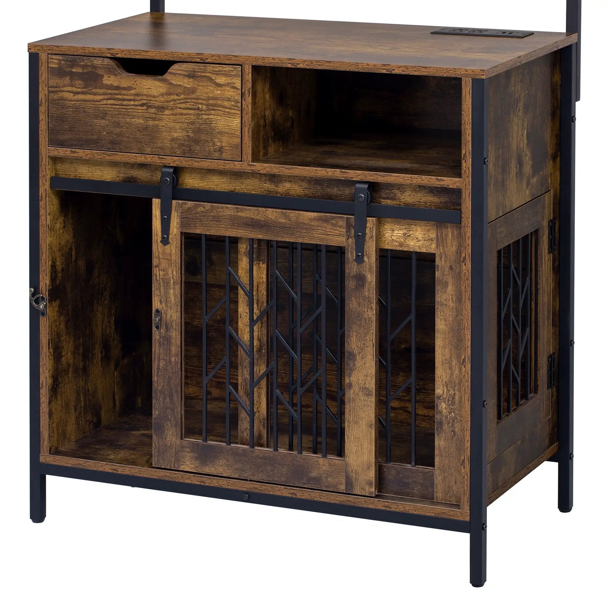 Furniture Style 2 In 1 Pet Friendly Dog Crate Composite Desk Hutch - Rustic Brown by HouseOfZazla