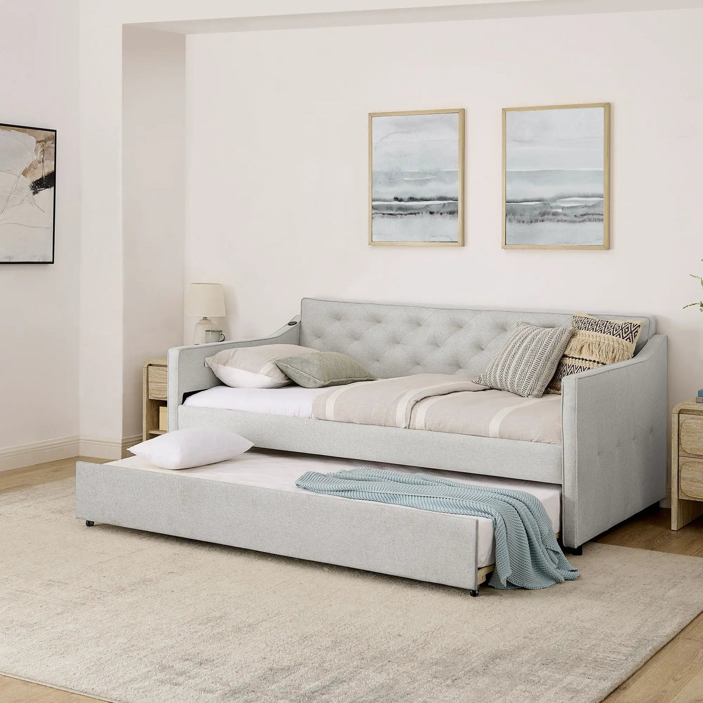 Daybed With Pop Up Trundle And USB Charging Armrest by Unique Piece Furniture