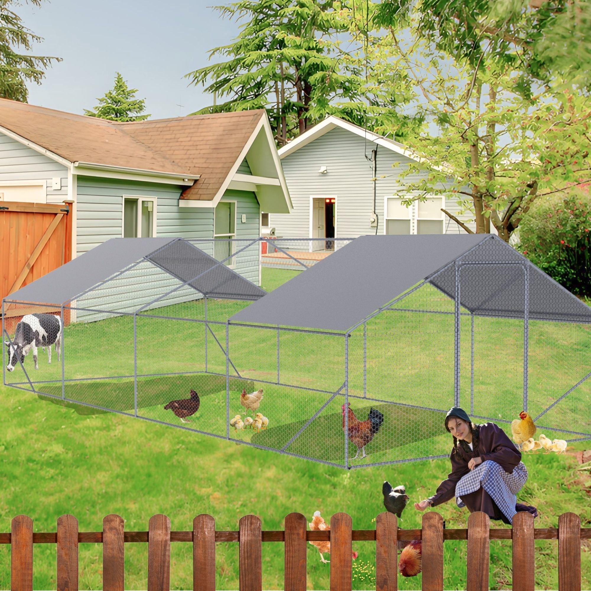 Outdoor Chicken Coop Large Space With Safety Features - Silver Gray by HouseOfZazla