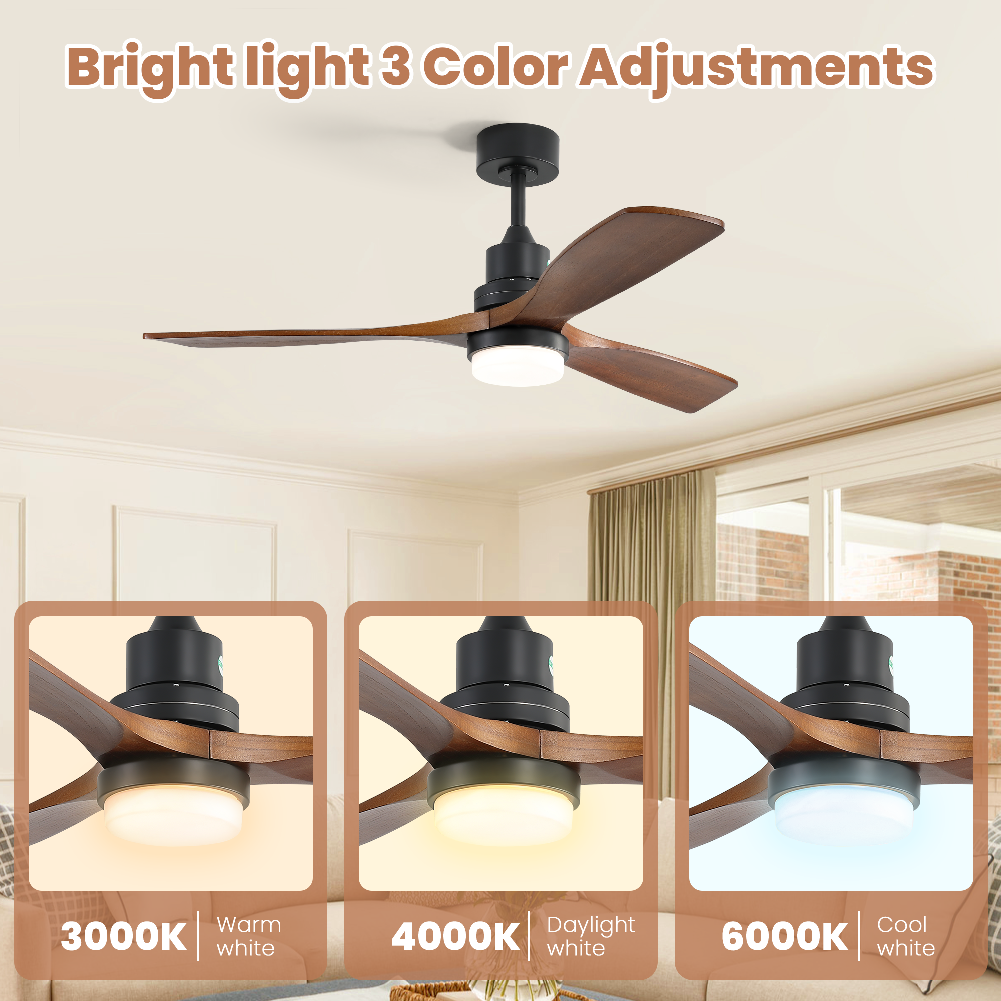 52 Inch Indoor Ceiling Fan with Dimmable LED Light and Remote Control by HouseOfZazla