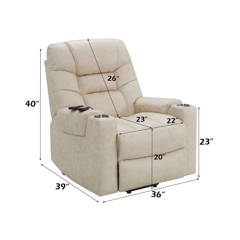 Nairi - Leather Aire Power Motion Recliner With Lift Heating Massage Function - Ivory by Unique Piece Furniture