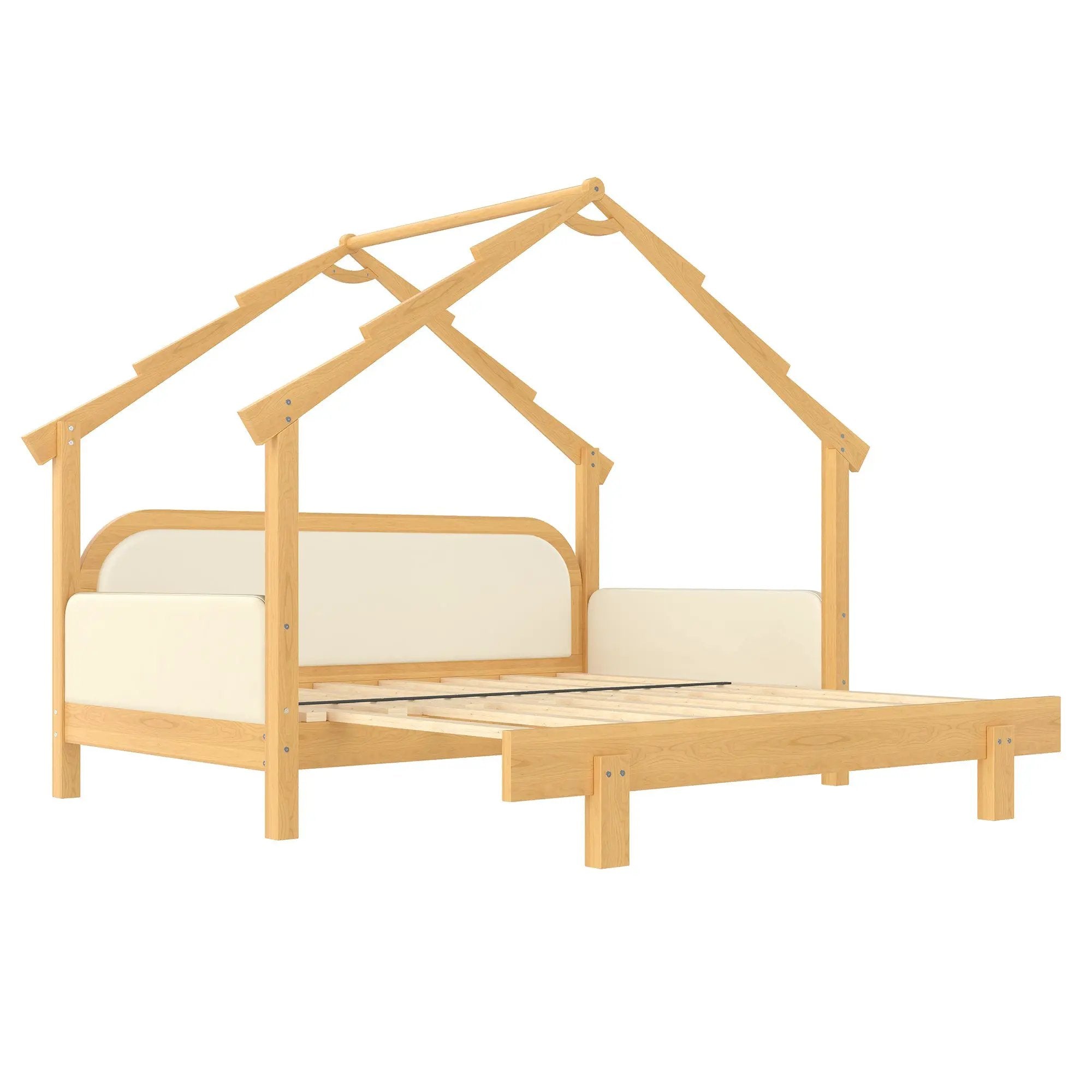 Twin Size Wood Treehouse Bed with Soft Cushion Rails by HouseOfZazla