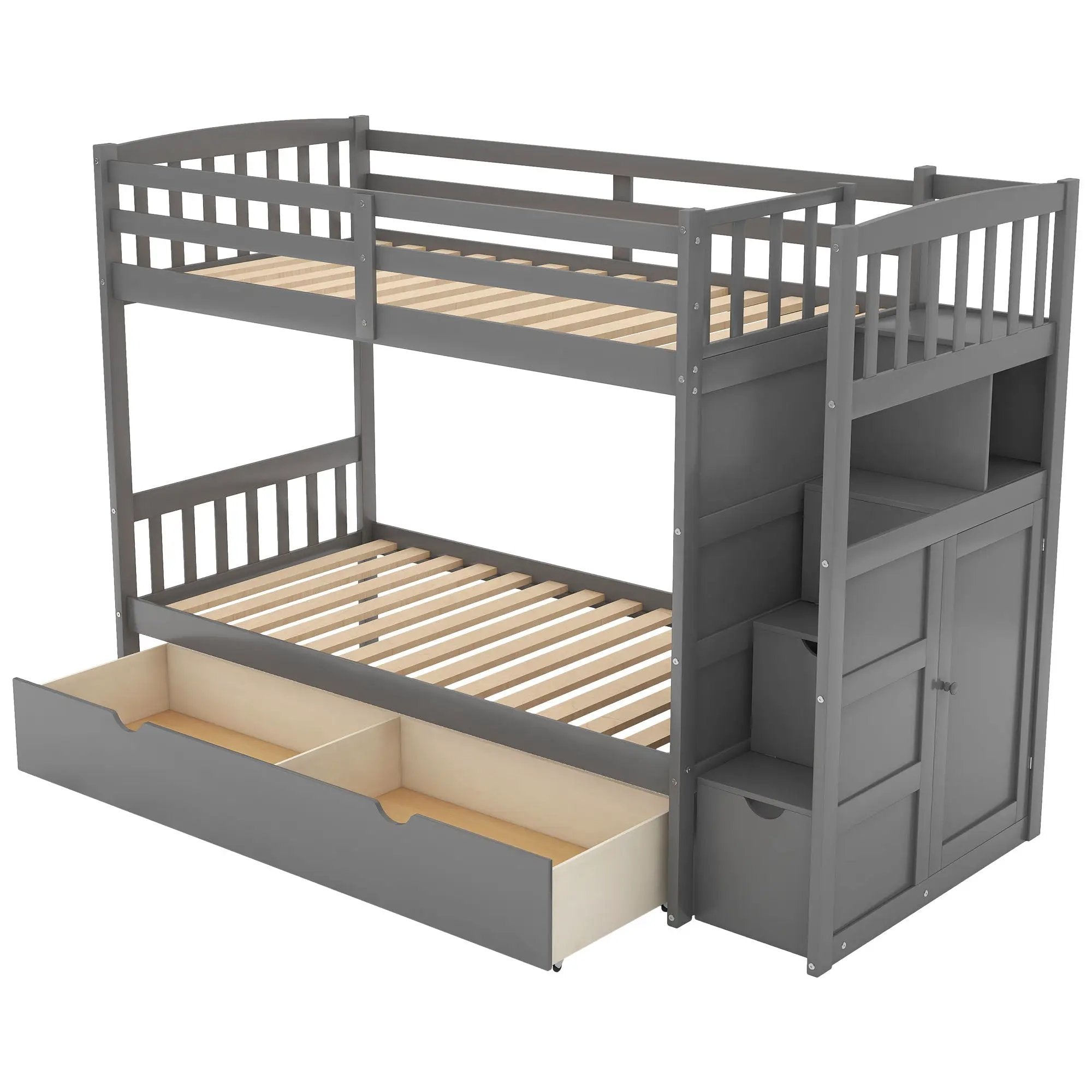 Bunk Bed, Convertible Bottom Bed, Storage Shelves And Drawers by Unique Piece Furniture