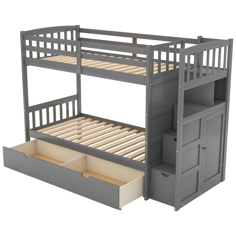 Bunk Bed, Convertible Bottom Bed, Storage Shelves And Drawers by Unique Piece Furniture