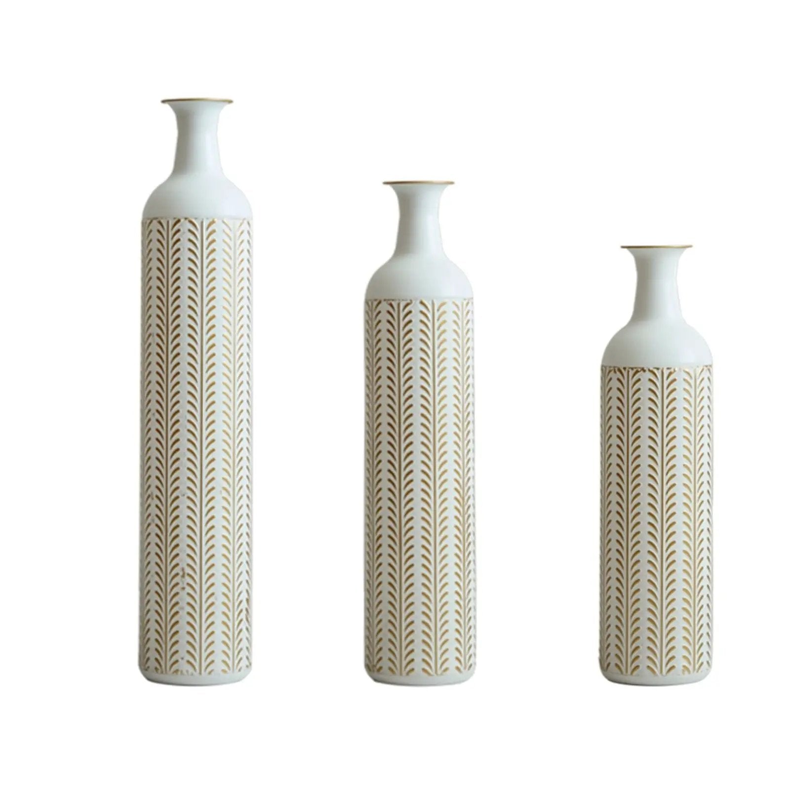 Floor Metal Vase Modern Style Decoration Home Metal Vase 3 Piece Set Gorgeous Home Decoration Large Glazed Metal Vase - Gold / White by HouseOfZazla