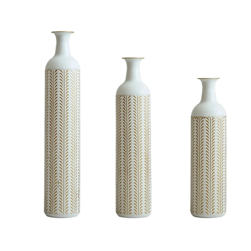 Floor Metal Vase Modern Style Decoration Home Metal Vase 3 Piece Set Gorgeous Home Decoration Large Glazed Metal Vase - Gold / White by HouseOfZazla