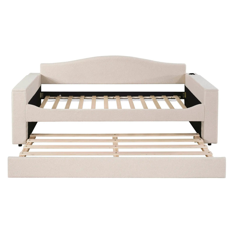 Upholstered Daybed With Storage Armrests, Trundle And Latest Integrated tooth Audio System by Unique Piece Furniture