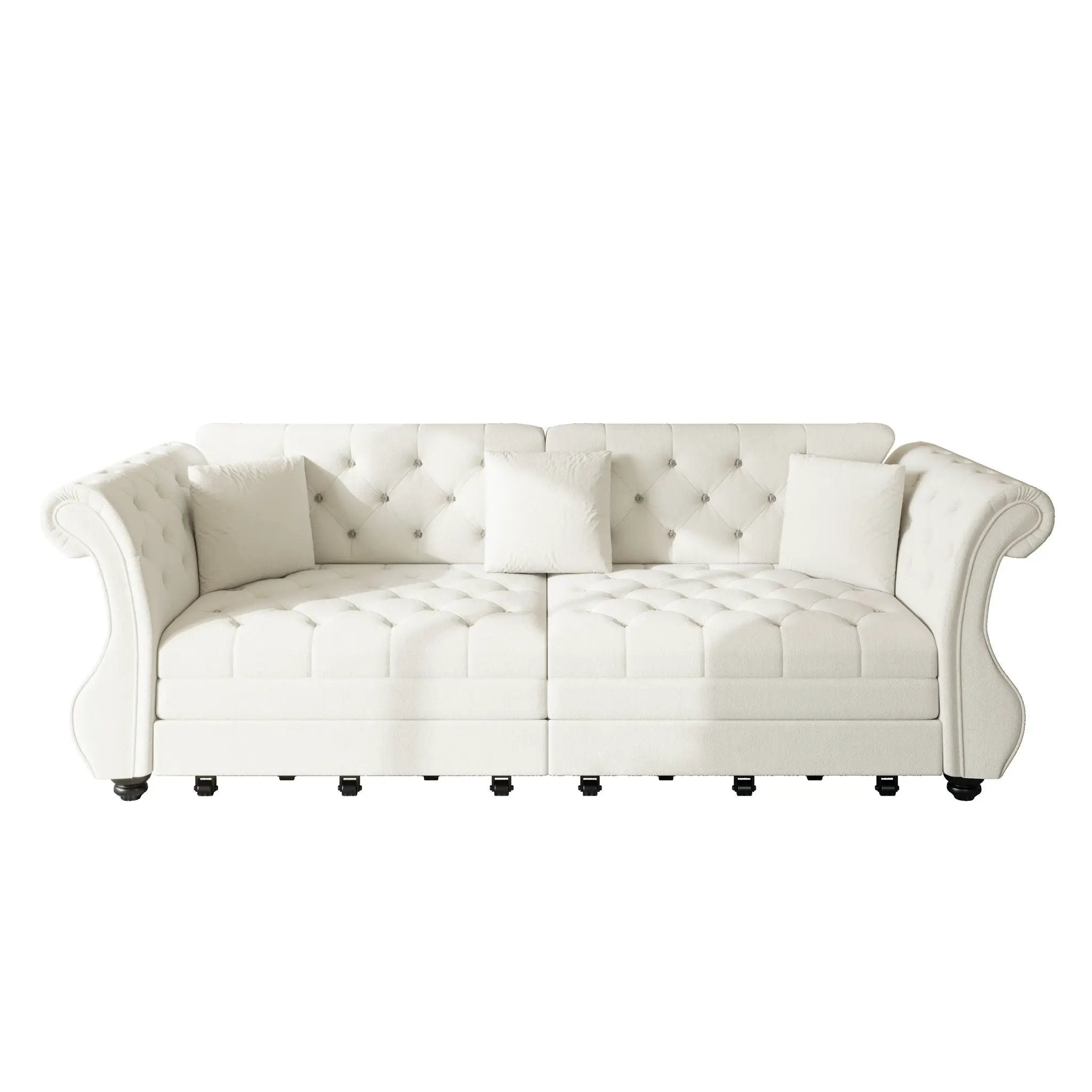 Oversized Chesterfield Pull Out Sofa Bed, Roll Arm Couch With Flower Tufting For Living Room