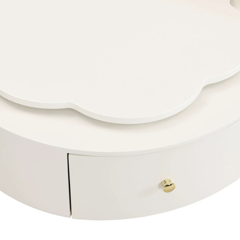 Modern Round Coffee Table (Set of 2), 360 Degree Rotatable Flower Shaped Top With 2 Drawers, Top Circle Side Table End Table With Glass For Living Room - Off White by HouseOfZazla
