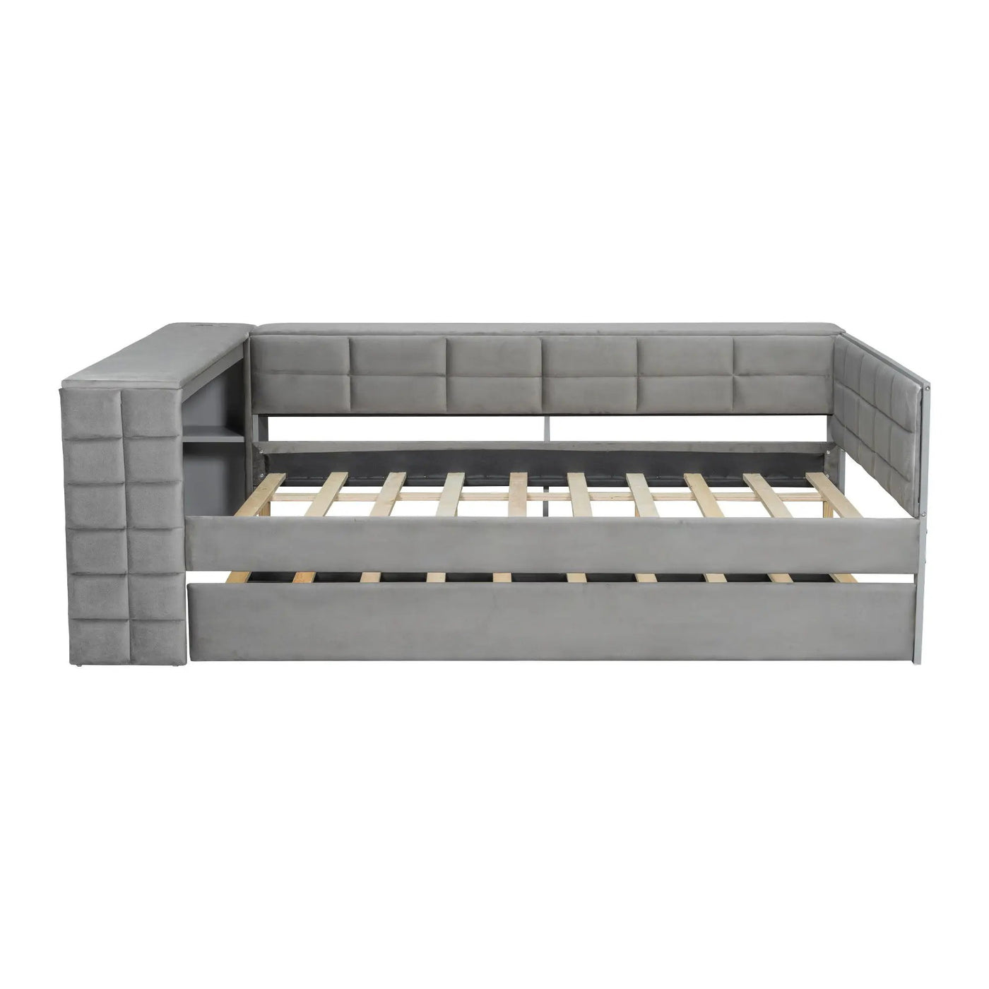 Upholstered Platform Bed With Storage Shelves, Desk, Charging Station And Trundle by Unique Piece Furniture