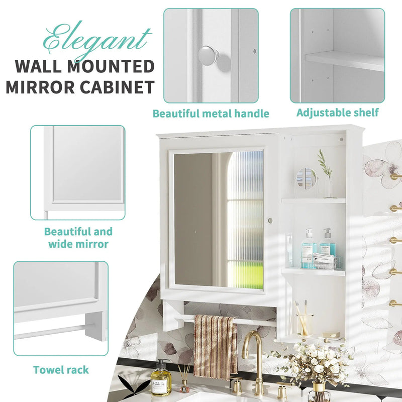 Wall Mounted Bathroom Storage Cabinet, Medicine Cabinets With Large Mirror Door, Adjustable Shelves And Three Open Storage Levels(Not Include Bathroom Vanity) by HouseOfZazla