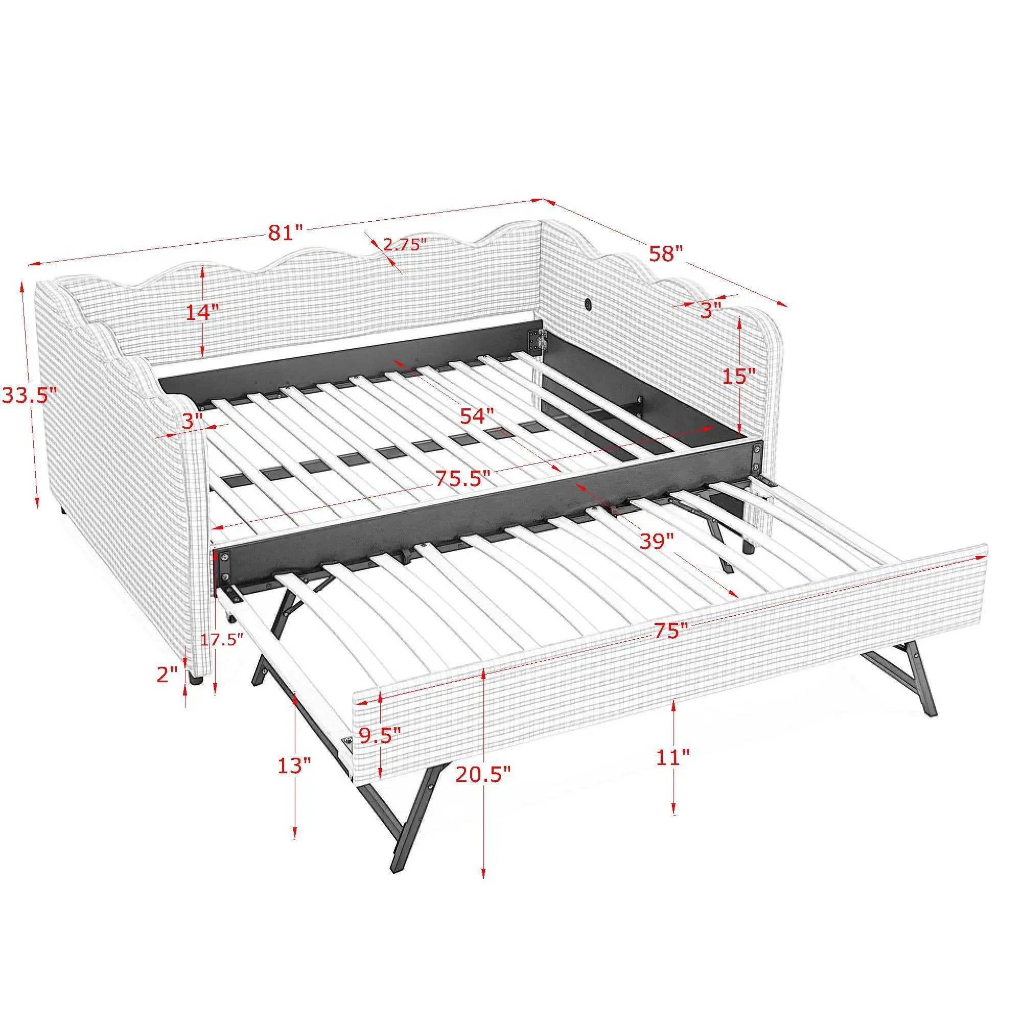 Gingham Daybed With USB Charging Port, Wave-Shaped Design by HouseOfZazla