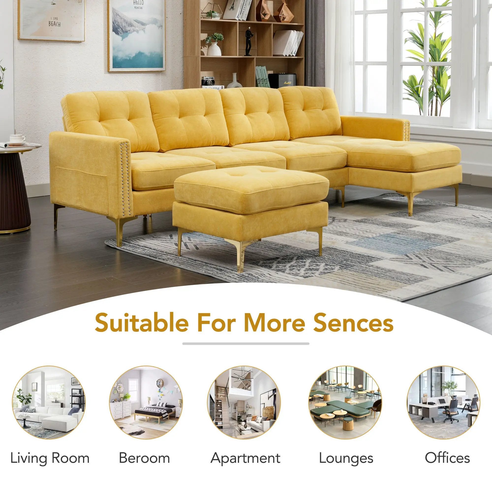 Modern L - Shape Convertible Sectional Sofa With Movable Ottoman by HouseOfZazla