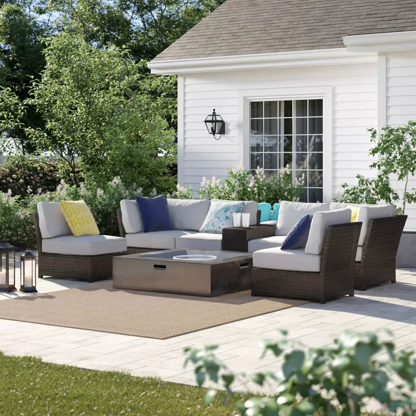 Contemporary Patio Seating Set With Fire Pit by Unique Piece Furniture