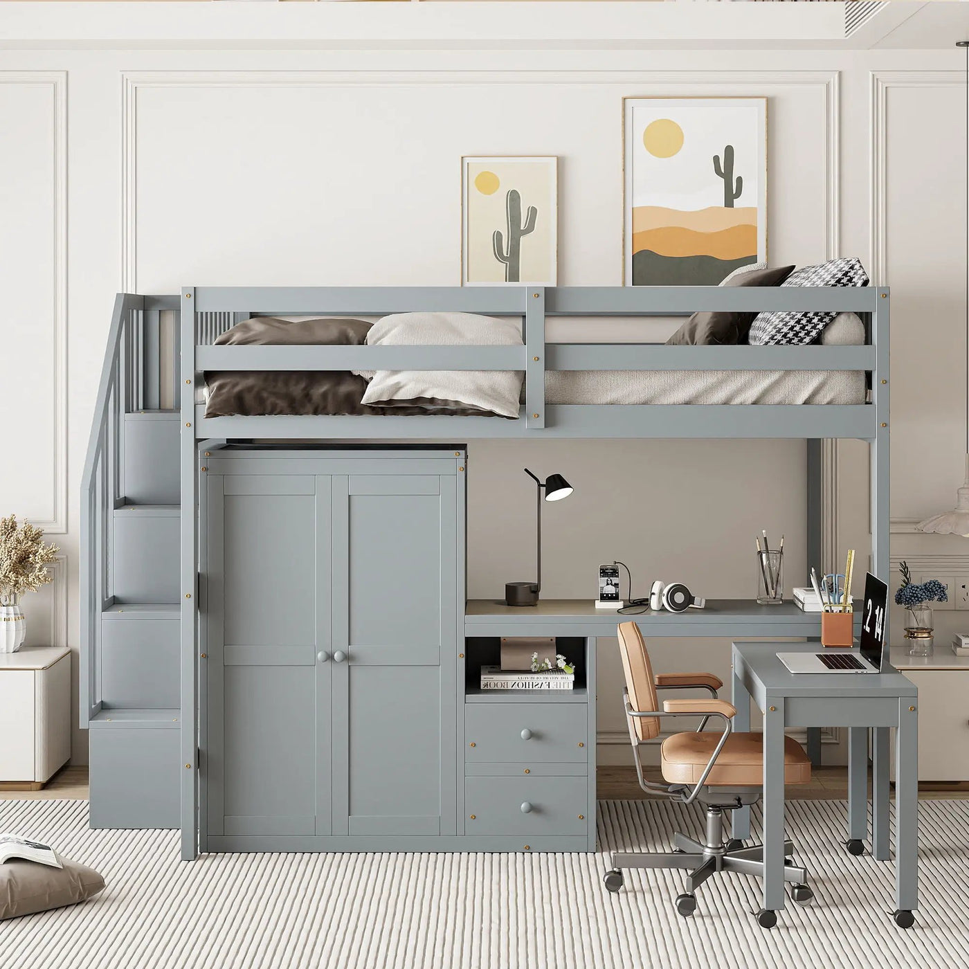 Loft Bed With Stairs, Bookshelf, Drawers, Desk & Wardrobe, Space Saving Multifunctional Furniture by Unique Piece Furniture