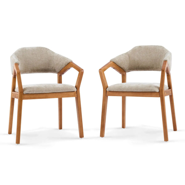 Indoor Upholstered Dining Chair Set of 2 - Oatmeal / Teak