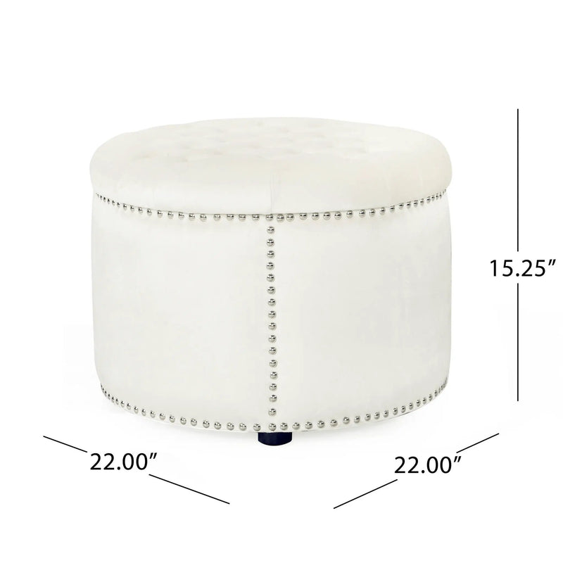 Elegant Round Ottoman Footstool With Studded Rim by HouseOfZazla