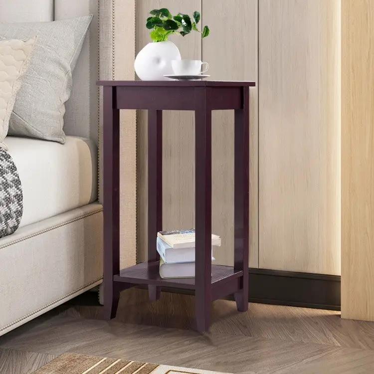 2-Tier Nightstand End Side Wooden Legs Table for Bedroom, photo 2 of 24
