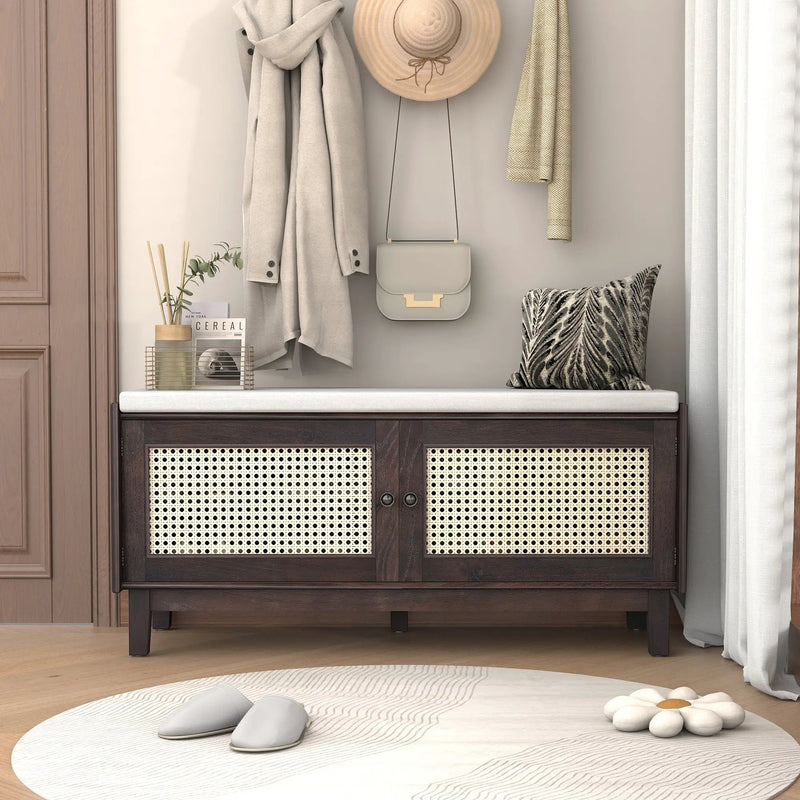 TREXM Boho Rattan Entryway Bench with Storage by HouseOfZazla