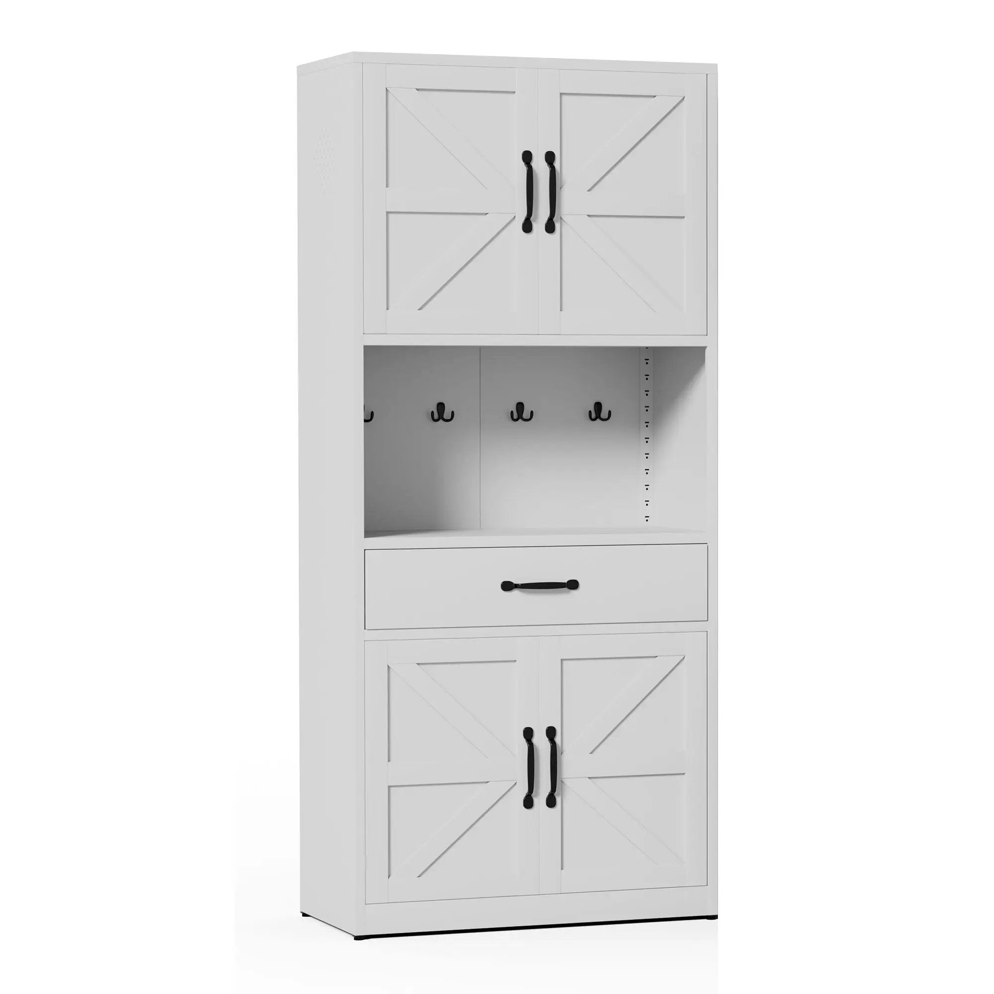 Kitchen Pantry Cabinet With Adjustable Shelves, Drawers, Hooks And Large Countertop - White by Unique Piece Furniture