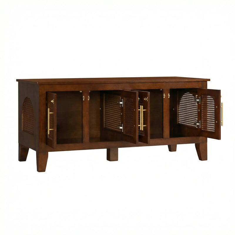 Lars Indoor Rattan Decorated Rubber Wood Dog Crate Cabinet Furniture by HouseOfZazla