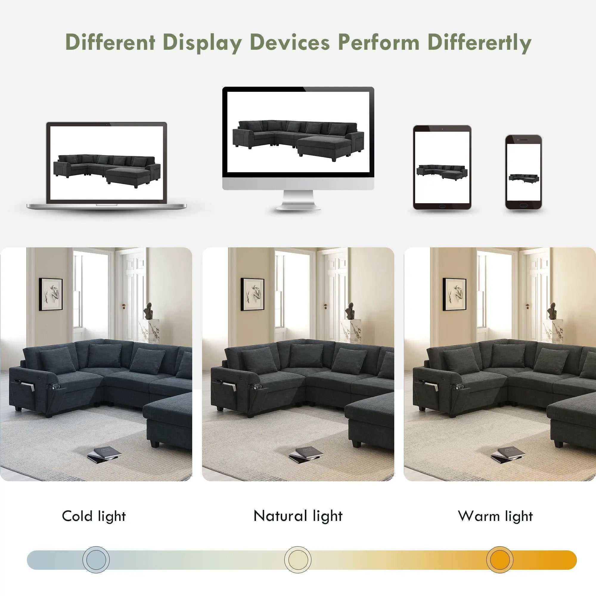 U Shaped Sectional Sofa 6 Seat Couch Set With Oversized Ottoman, Hidden Armrest Storage And Cup Holders USB Charging Ports Wide Seat Sofa by HouseOfZazla