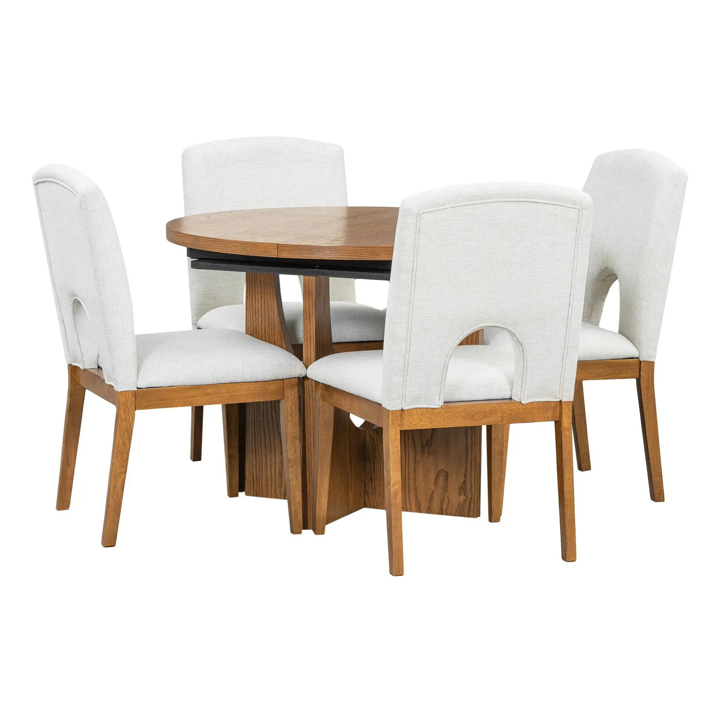 Topmax - 5 Piece Modern Extendable Round Dining Table Set With Removable Leaf For Small Places by Unique Piece Furniture