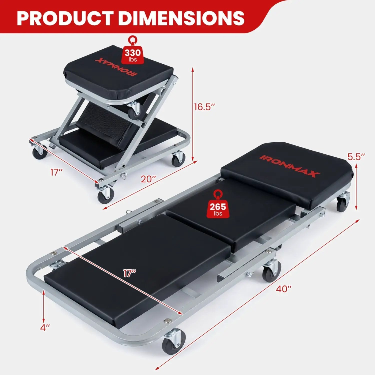 2-in-1 Mechanic Creeper & Z-Seat with 6 Swivel Casters by DirectDeals
