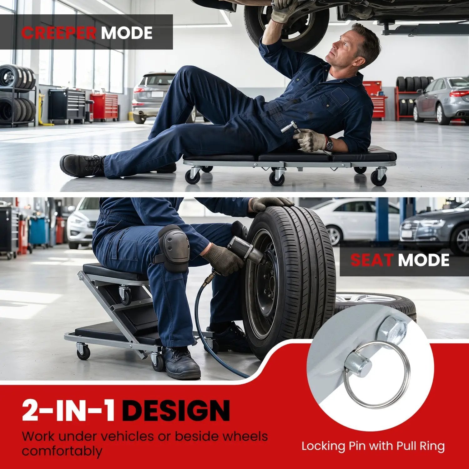 2-in-1 Mechanic Creeper & Z-Seat with 6 Swivel Casters by DirectDeals