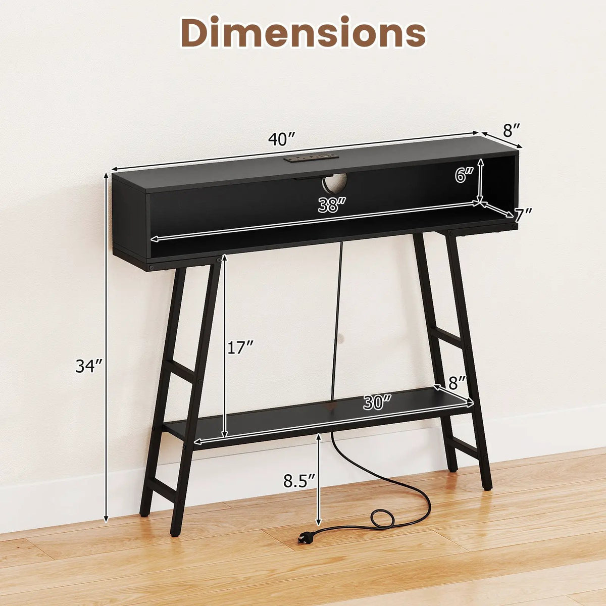 40" Console Table with Charging Station and LED Lights by DirectDeals