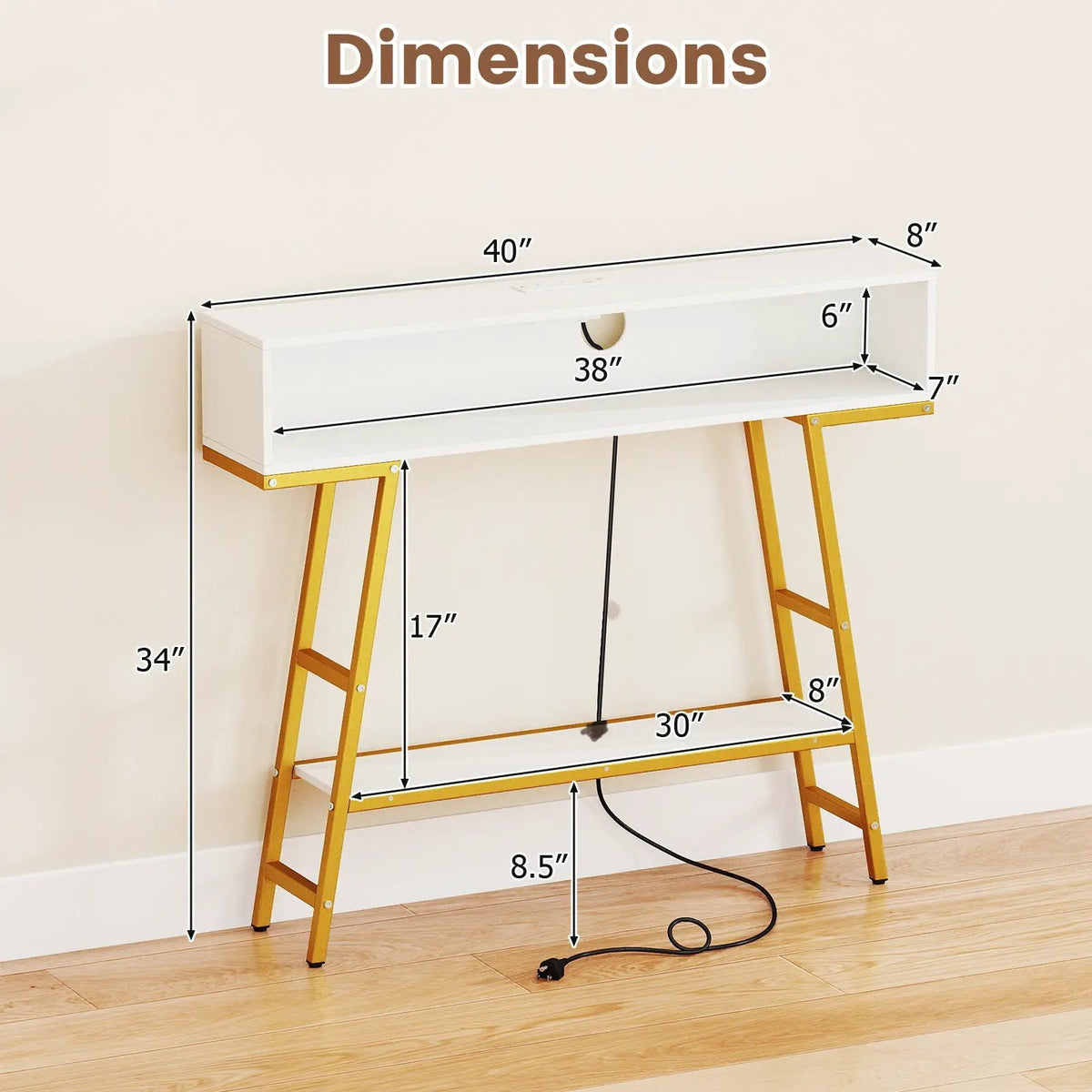 40" Console Table with Charging Station and LED Lights by DirectDeals