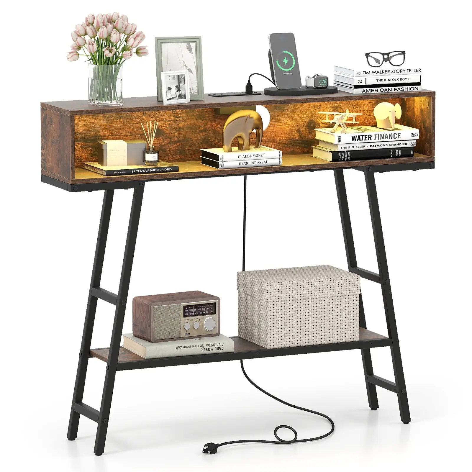 40" Console Table with Charging Station and LED Lights by DirectDeals